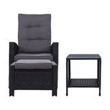darrahopens Furniture > Outdoor Gardeon Outdoor Setting Recliner Chair Table Set Wicker lounge Patio Furniture Black