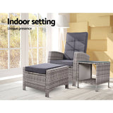 darrahopens Furniture > Outdoor Gardeon Outdoor Setting Recliner Chair Table Set Wicker lounge Patio Furniture Grey