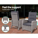 darrahopens Furniture > Outdoor Gardeon Outdoor Setting Recliner Chair Table Set Wicker lounge Patio Furniture Grey