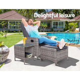 darrahopens Furniture > Outdoor Gardeon Outdoor Setting Recliner Chair Table Set Wicker lounge Patio Furniture Grey
