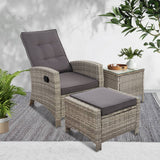darrahopens Furniture > Outdoor Gardeon Outdoor Setting Recliner Chair Table Set Wicker lounge Patio Furniture Grey