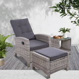 darrahopens Furniture > Outdoor Gardeon Outdoor Setting Recliner Chair Table Set Wicker lounge Patio Furniture Grey