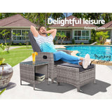 darrahopens Furniture > Outdoor Gardeon Outdoor Setting Recliner Chair Table Set Wicker lounge Patio Furniture Grey
