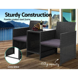 darrahopens Furniture > Outdoor Gardeon Outdoor Setting Wicker Loveseat Birstro Set Patio Garden Furniture Black