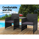 darrahopens Furniture > Outdoor Gardeon Outdoor Setting Wicker Loveseat Birstro Set Patio Garden Furniture Black