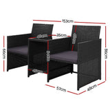 darrahopens Furniture > Outdoor Gardeon Outdoor Setting Wicker Loveseat Birstro Set Patio Garden Furniture Black