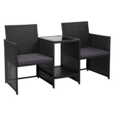 darrahopens Furniture > Outdoor Gardeon Outdoor Setting Wicker Loveseat Birstro Set Patio Garden Furniture Black