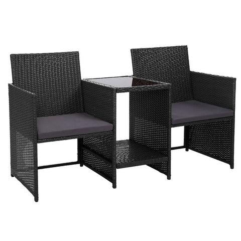 darrahopens Furniture > Outdoor Gardeon Outdoor Setting Wicker Loveseat Birstro Set Patio Garden Furniture Black