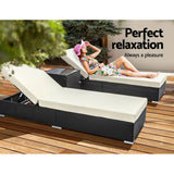 darrahopens Furniture > Outdoor Gardeon Outdoor Sun Lounge Wicker Lounger Setting Day Bed Chair Pool Furniture Rattan Sofa Cushion Garden Patio Grey Black
