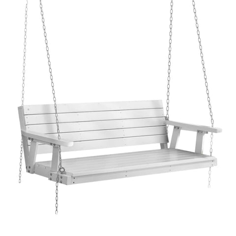 Darrahopens Furniture > Outdoor Gardeon Porch Swing Chair with Chain Outdoor Furniture 3 Seater Bench Wooden White