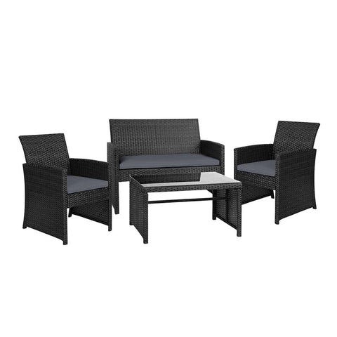 darrahopens Furniture > Outdoor Gardeon Rattan Furniture Outdoor Lounge Setting Wicker Dining Set w/Storage Cover Black