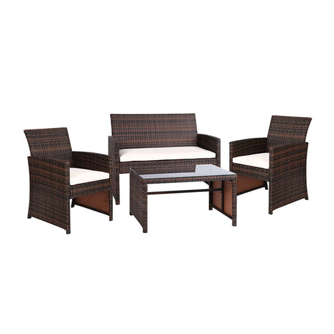 darrahopens Furniture > Outdoor Gardeon Rattan Furniture Outdoor Lounge Setting Wicker Dining Set w/Storage Cover Brown