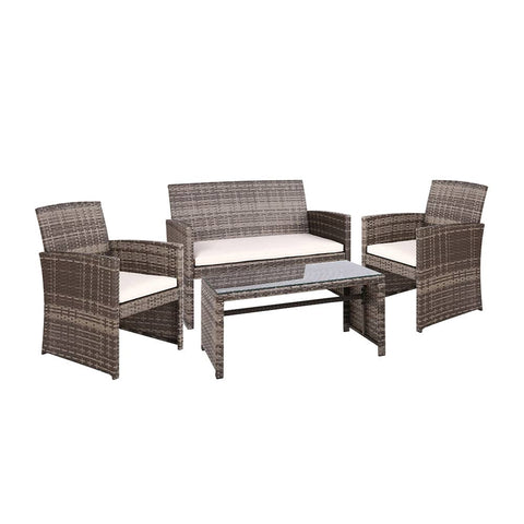 darrahopens Furniture > Outdoor Gardeon Rattan Furniture Outdoor Lounge Setting Wicker Dining Set w/Storage Cover Mixed Grey