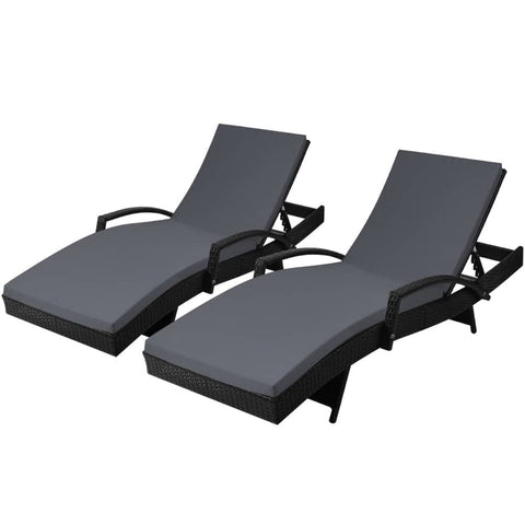 darrahopens Furniture > Outdoor Gardeon Set of 2 Outdoor Sun Lounge Chair with Cushion - Black