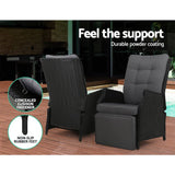 darrahopens Furniture > Outdoor Gardeon Set of 2 Recliner Chairs Sun lounge Outdoor Furniture Setting Patio Wicker Sofa Black