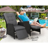 darrahopens Furniture > Outdoor Gardeon Set of 2 Recliner Chairs Sun lounge Outdoor Furniture Setting Patio Wicker Sofa Black