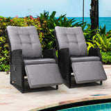 darrahopens Furniture > Outdoor Gardeon Set of 2 Recliner Chairs Sun lounge Outdoor Furniture Setting Patio Wicker Sofa Black