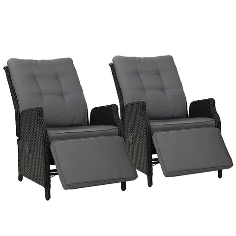 darrahopens Furniture > Outdoor Gardeon Set of 2 Recliner Chairs Sun lounge Outdoor Furniture Setting Patio Wicker Sofa Black