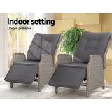darrahopens Furniture > Outdoor Gardeon Set of 2 Recliner Chairs Sun lounge Outdoor Furniture Setting Patio Wicker Sofa Grey