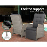 darrahopens Furniture > Outdoor Gardeon Set of 2 Recliner Chairs Sun lounge Outdoor Furniture Setting Patio Wicker Sofa Grey