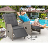 darrahopens Furniture > Outdoor Gardeon Set of 2 Recliner Chairs Sun lounge Outdoor Furniture Setting Patio Wicker Sofa Grey