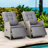 darrahopens Furniture > Outdoor Gardeon Set of 2 Recliner Chairs Sun lounge Outdoor Furniture Setting Patio Wicker Sofa Grey