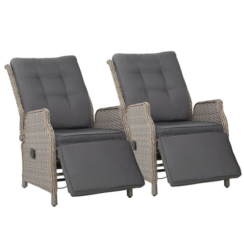 darrahopens Furniture > Outdoor Gardeon Set of 2 Recliner Chairs Sun lounge Outdoor Furniture Setting Patio Wicker Sofa Grey