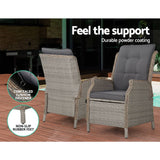 darrahopens Furniture > Outdoor Gardeon Set of 2 Recliner Chairs Sun lounge Outdoor Patio Furniture Wicker Sofa Lounger