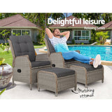 darrahopens Furniture > Outdoor Gardeon Set of 2 Recliner Chairs Sun lounge Outdoor Patio Furniture Wicker Sofa Lounger
