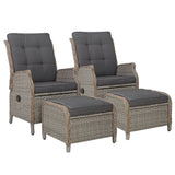 darrahopens Furniture > Outdoor Gardeon Set of 2 Recliner Chairs Sun lounge Outdoor Patio Furniture Wicker Sofa Lounger