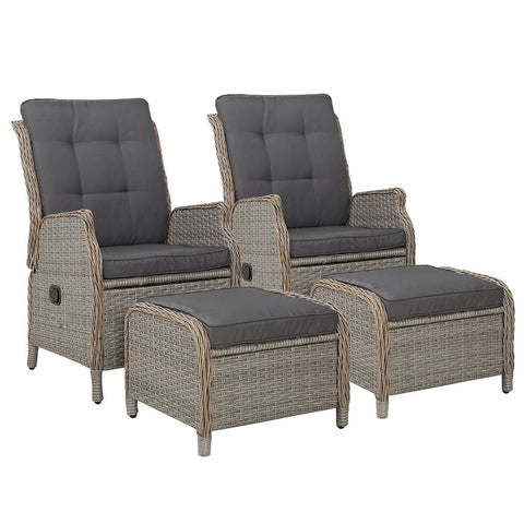 darrahopens Furniture > Outdoor Gardeon Set of 2 Recliner Chairs Sun lounge Outdoor Patio Furniture Wicker Sofa Lounger