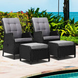 darrahopens Furniture > Outdoor Gardeon Set of 2 Recliner Chairs Sun lounge Outdoor Setting Patio Furniture Wicker Sofa