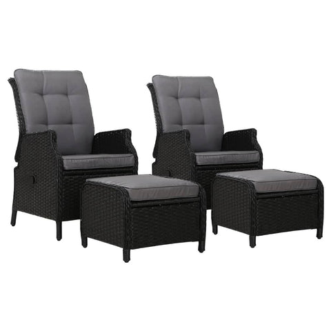darrahopens Furniture > Outdoor Gardeon Set of 2 Recliner Chairs Sun lounge Outdoor Setting Patio Furniture Wicker Sofa