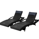 darrahopens Furniture > Outdoor Gardeon Set of 2 Sun Lounge Outdoor Furniture Wicker Lounger Rattan Day Bed Garden Patio Black