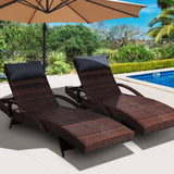 darrahopens Furniture > Outdoor Gardeon Set of 2 Sun Lounge Outdoor Furniture Wicker Lounger Rattan Day Bed Garden Patio Brown