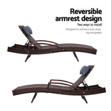 darrahopens Furniture > Outdoor Gardeon Set of 2 Sun Lounge Outdoor Furniture Wicker Lounger Rattan Day Bed Garden Patio Brown