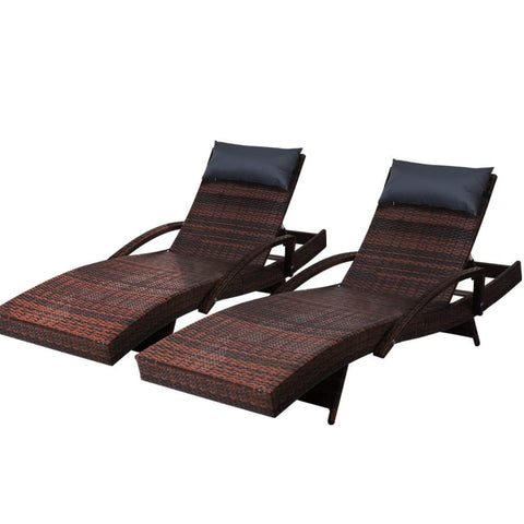 darrahopens Furniture > Outdoor Gardeon Set of 2 Sun Lounge Outdoor Furniture Wicker Lounger Rattan Day Bed Garden Patio Brown
