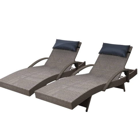 darrahopens Furniture > Outdoor Gardeon Set of 2 Sun Lounge Outdoor Furniture Wicker Lounger Rattan Day Bed Garden Patio Grey