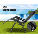 darrahopens Furniture > Outdoor Gardeon Set of 2 Zero Gravity Chairs Reclining Outdoor Furniture Sun Lounge Folding Camping Lounger Black