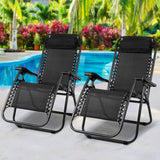 darrahopens Furniture > Outdoor Gardeon Set of 2 Zero Gravity Chairs Reclining Outdoor Furniture Sun Lounge Folding Camping Lounger Black