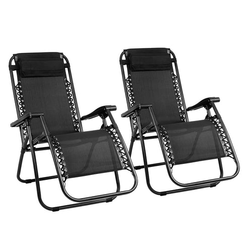 darrahopens Furniture > Outdoor Gardeon Set of 2 Zero Gravity Chairs Reclining Outdoor Furniture Sun Lounge Folding Camping Lounger Black