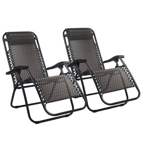 darrahopens Furniture > Outdoor Gardeon Set of 2 Zero Gravity Chairs Reclining Outdoor Furniture Sun Lounge Folding Camping Lounger Grey