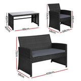 darrahopens Furniture > Outdoor Gardeon Set of 4 Outdoor Lounge Setting Rattan Patio Wicker Dining Set Black