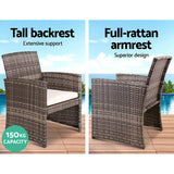 darrahopens Furniture > Outdoor Gardeon Set of 4 Outdoor Lounge Setting Rattan Patio Wicker Dining Set Mixed Grey