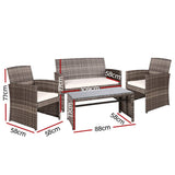 darrahopens Furniture > Outdoor Gardeon Set of 4 Outdoor Lounge Setting Rattan Patio Wicker Dining Set Mixed Grey