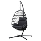 Darrahopens Furniture > Outdoor Gardeon Swing Chair Egg Hammock With Stand Outdoor Furniture Wicker Seat Black