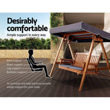 darrahopens Furniture > Outdoor Gardeon Wooden Swing Chair Garden Bench Canopy 3 Seater Outdoor Furniture