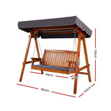 darrahopens Furniture > Outdoor Gardeon Wooden Swing Chair Garden Bench Canopy 3 Seater Outdoor Furniture