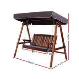 darrahopens Furniture > Outdoor Gardeon Wooden Swing Chair Garden Bench Canopy 3 Seater Outdoor Furniture