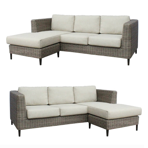 Darrahopens Furniture > Outdoor Lara 3 Seater Outdoor Sofa Rattan Reversible Chaise Lounge Light Grey